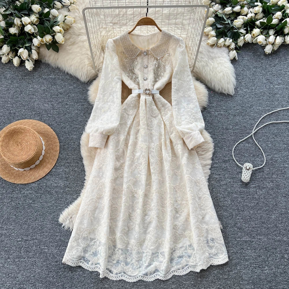 Peter Pan Collar Long Sleeve Maxi Dress