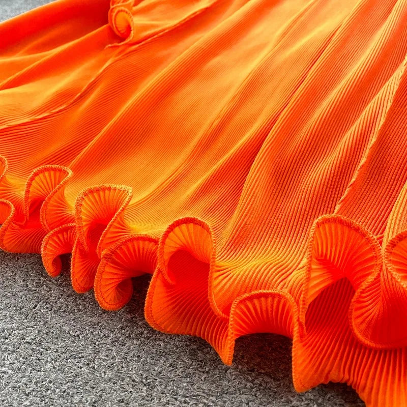 Ruffle Trim Stand Collar Chiffon Long Dress