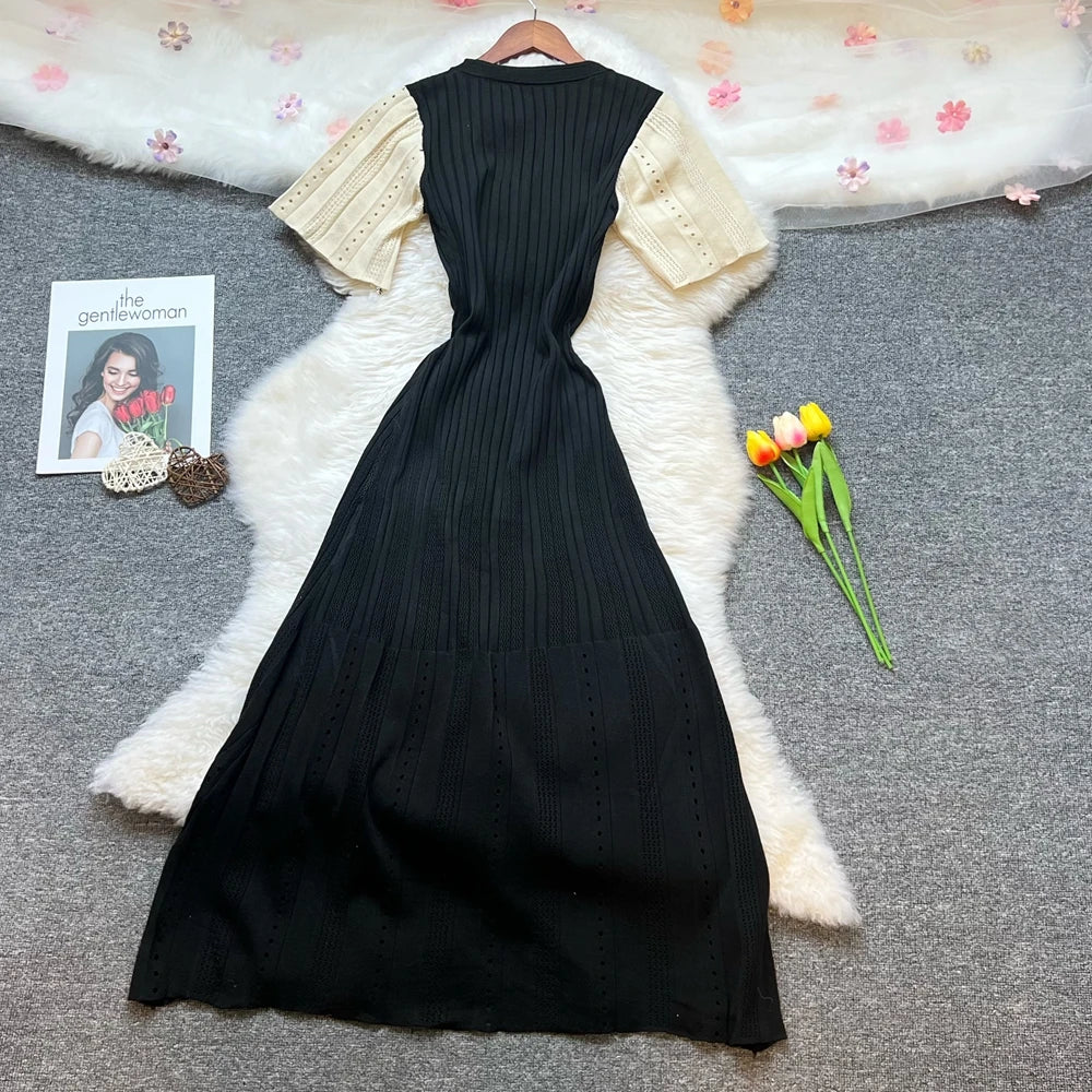 Vintage Patchwork Knit Maxi Dress