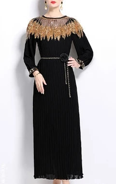 Rhinestone Lace-Up Lantern Sleeve Dress