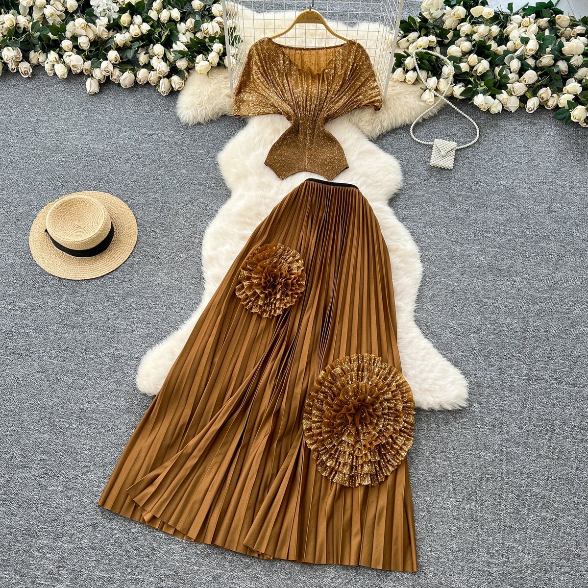 Glitter 3D Floral Asymmetric Ruched Dress