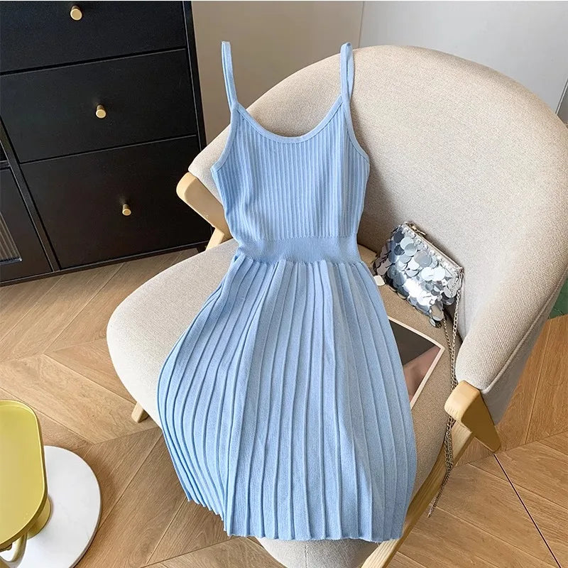 Pleated Spaghetti Strap Knit Dress