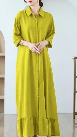 Collared Ruffle Button Front Dress