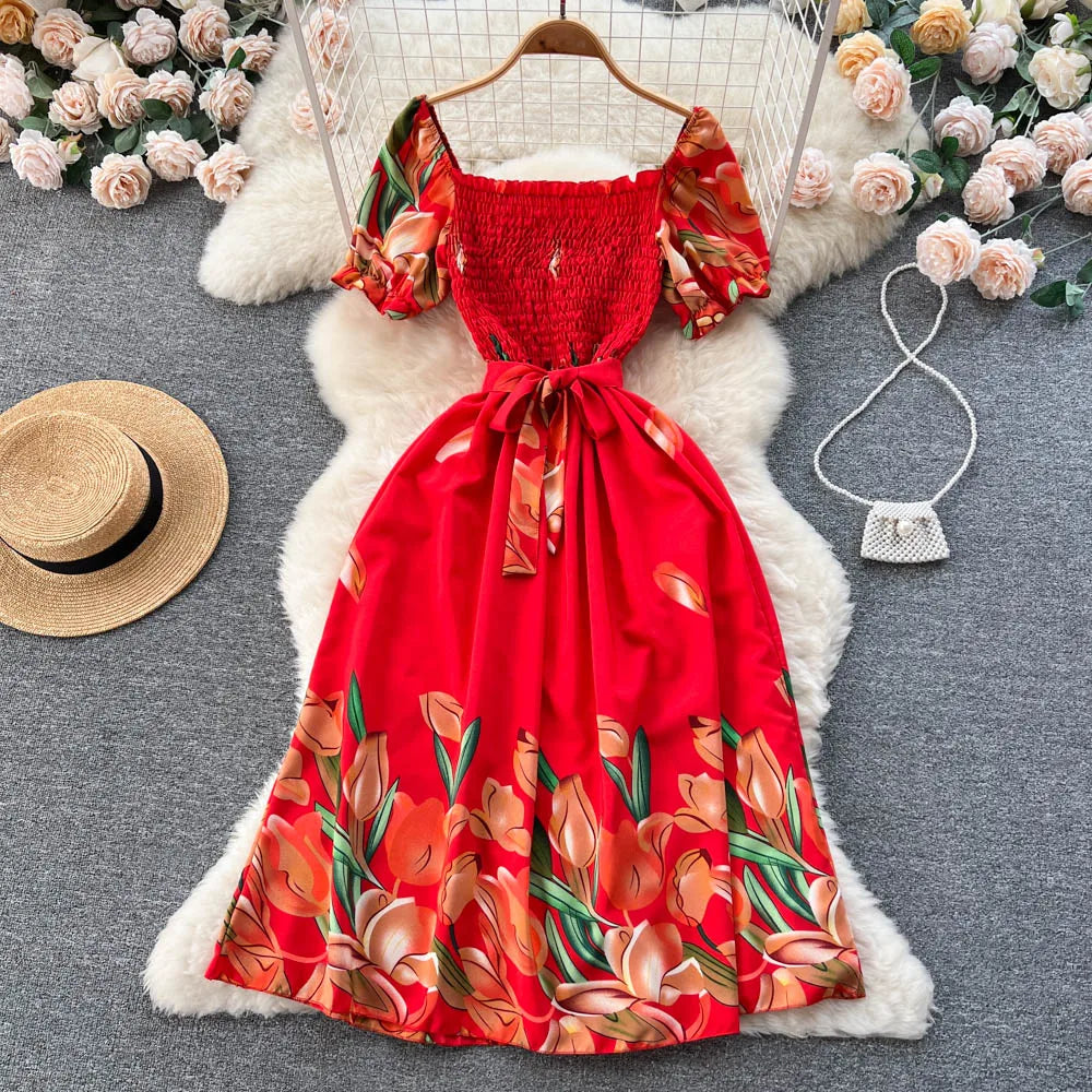 Floral Square Neck Ruched Maxi Sundress