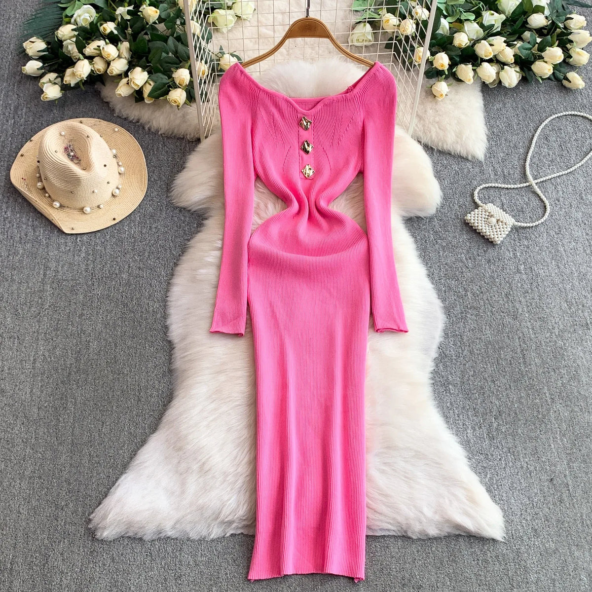 Long Sleeve Knit Bodycon Maxi Dress