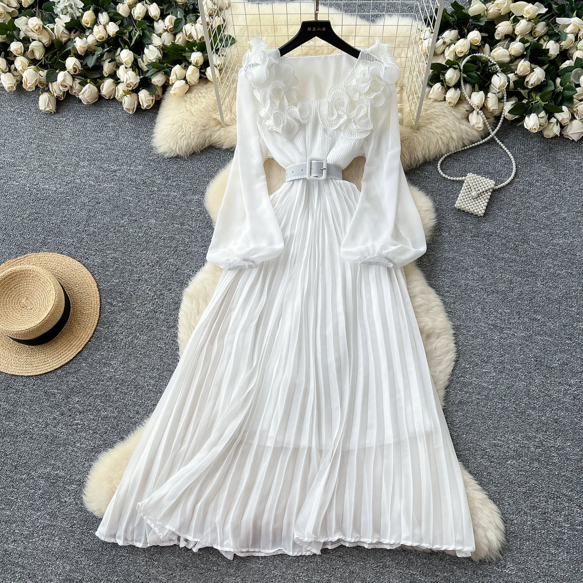 Floral Ruched Mesh Party Dress