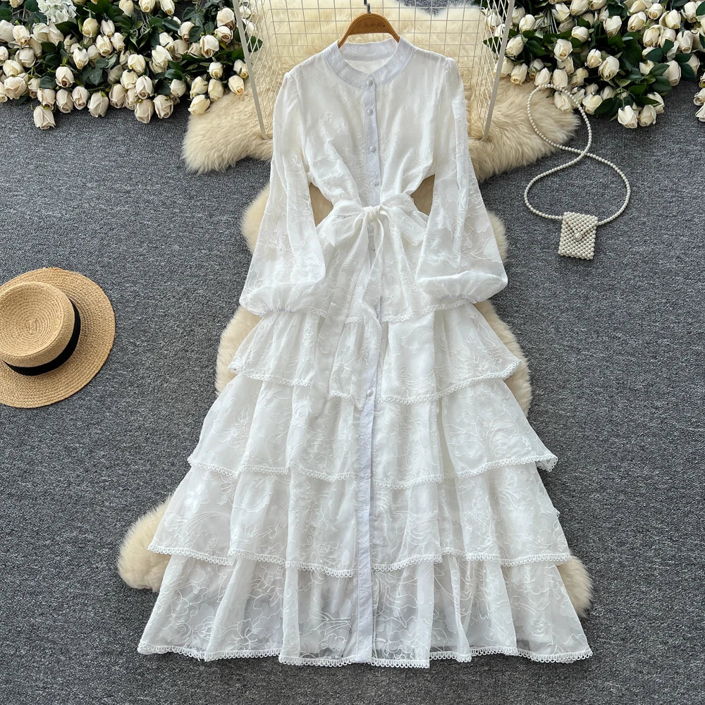 Ruffle Long Sleeve A-Line Dress