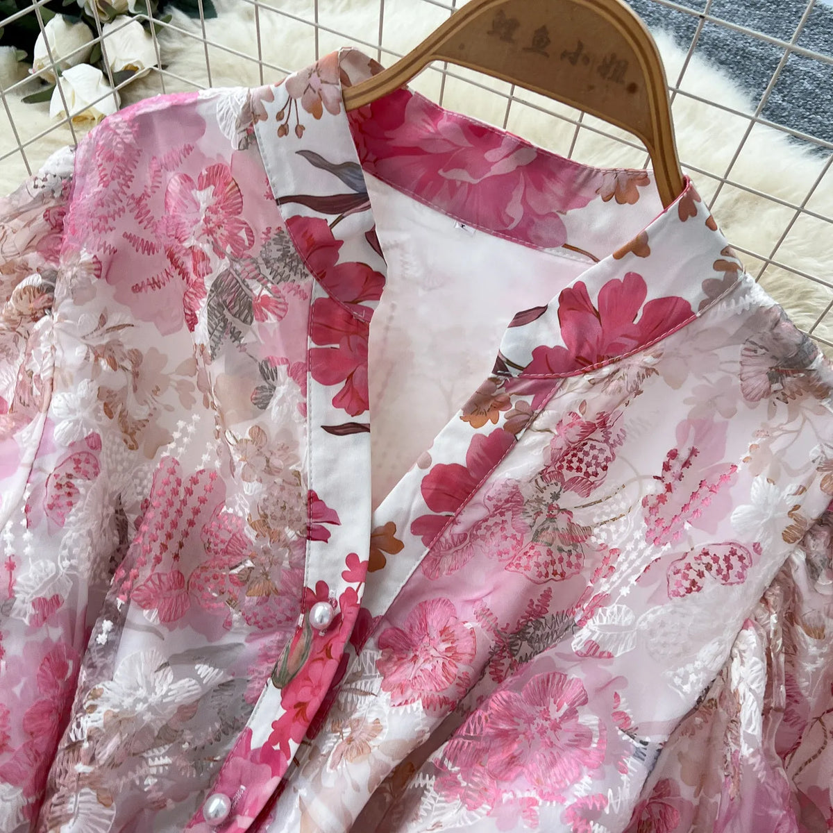 Floral Embroidered Puff Sleeve Tulle Mini Dress