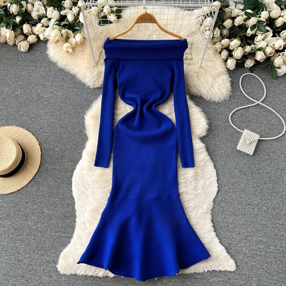 Off-Shoulder Knit Mermaid Dress