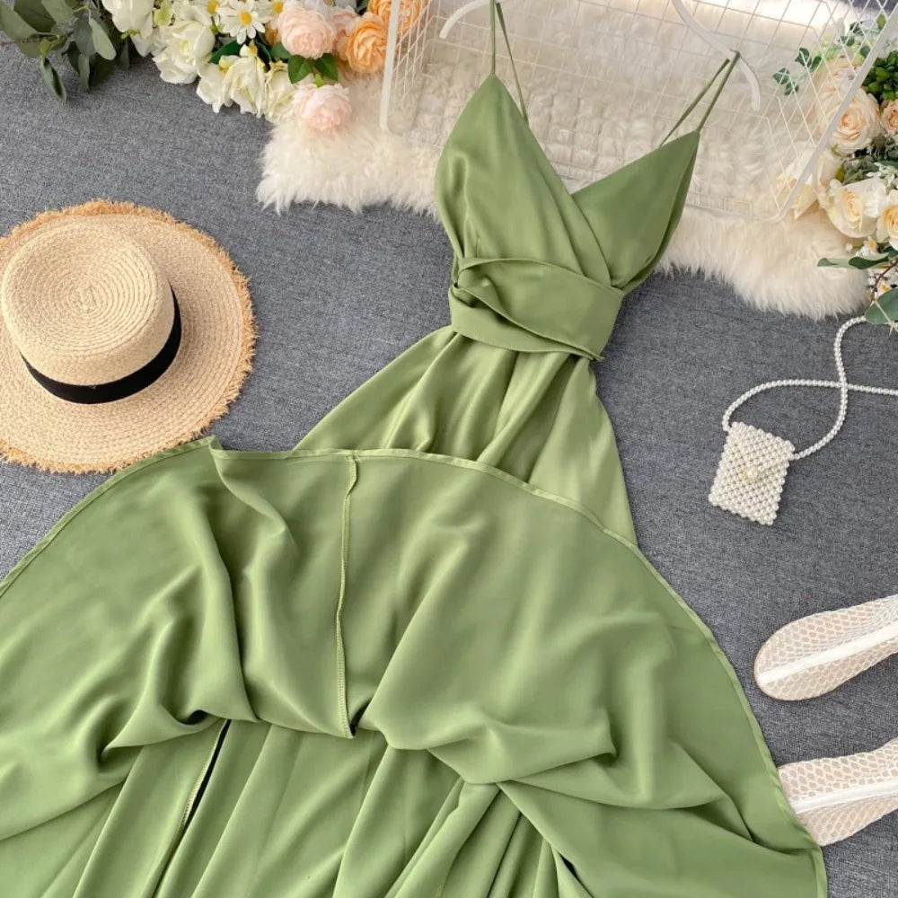 Backless Pleated A-Line Slip Dress