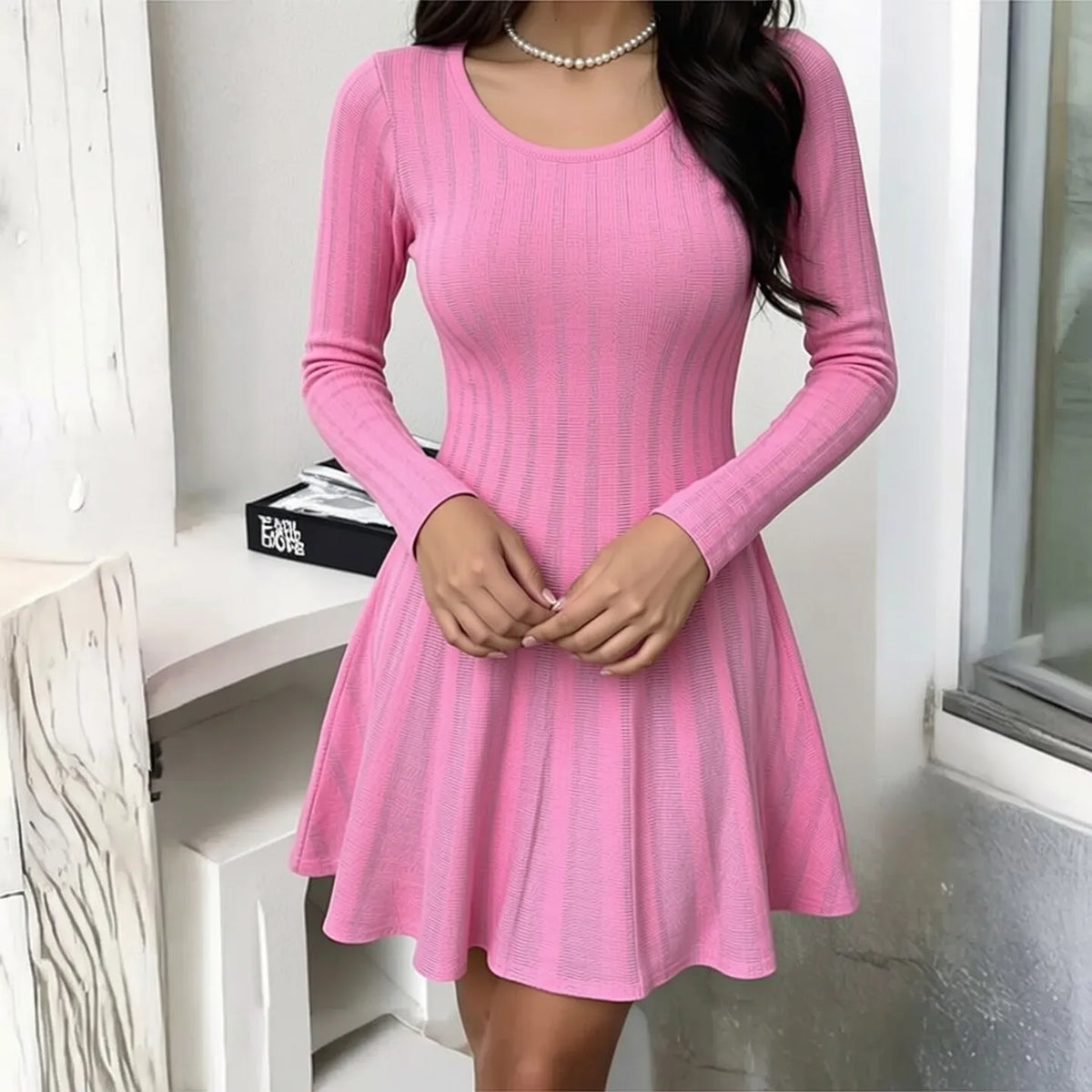 Striped Knit A-Line Dress