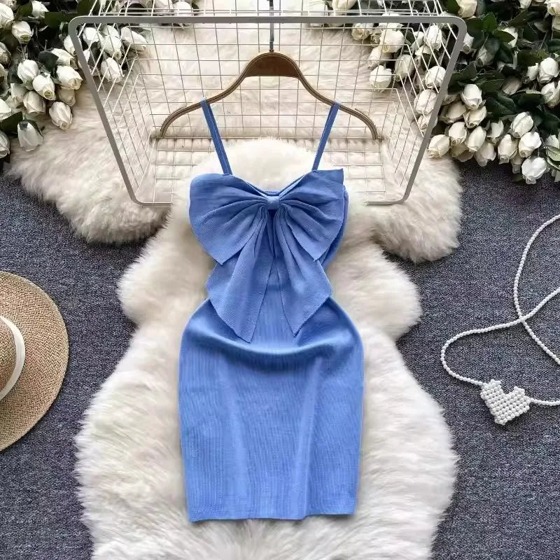 Bow Backless Spaghetti Strap Mini Dress