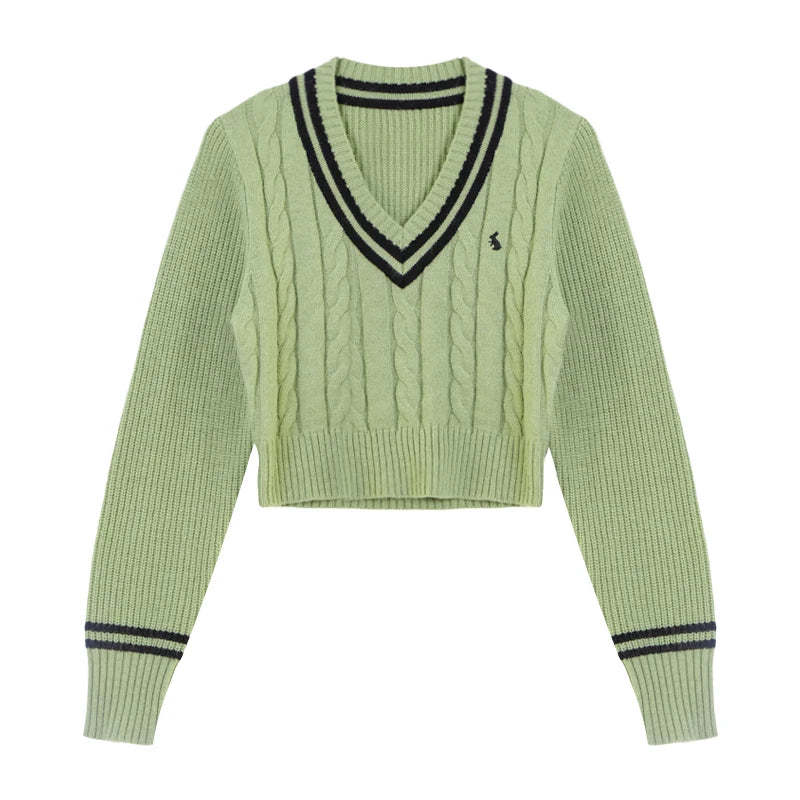Cartoon Embroidered V-Neck Knit Sweater