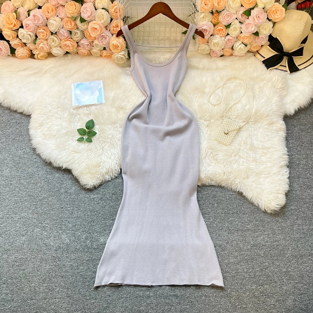 Sleeveless Knit Wrap Bodycon Dress
