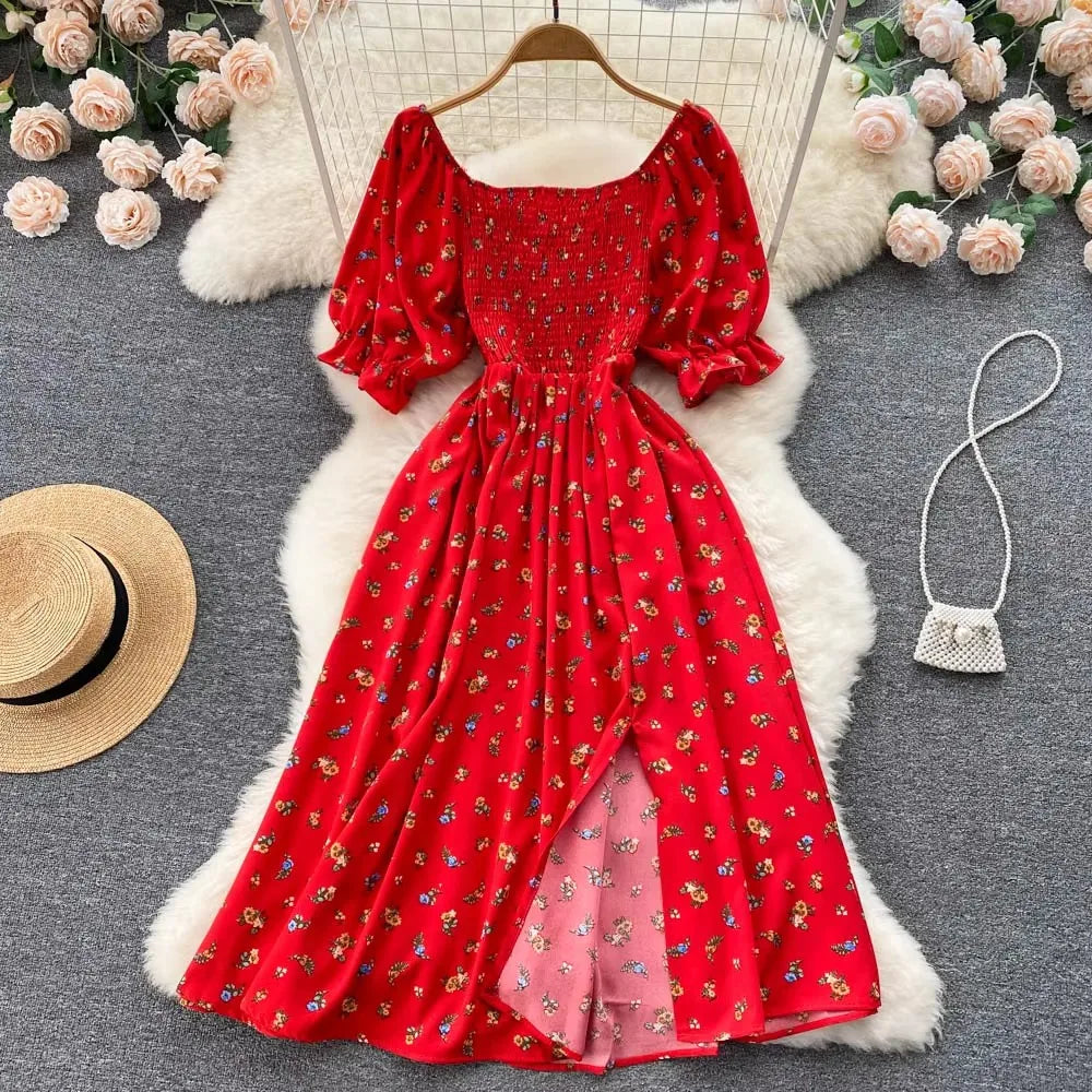 Floral Puff Sleeve Maxi Summer Dress