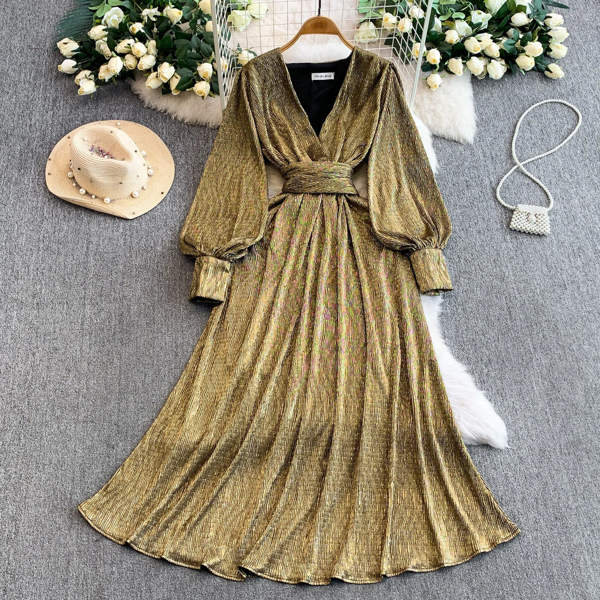 Loose Lantern Sleeve Maxi Evening Dress