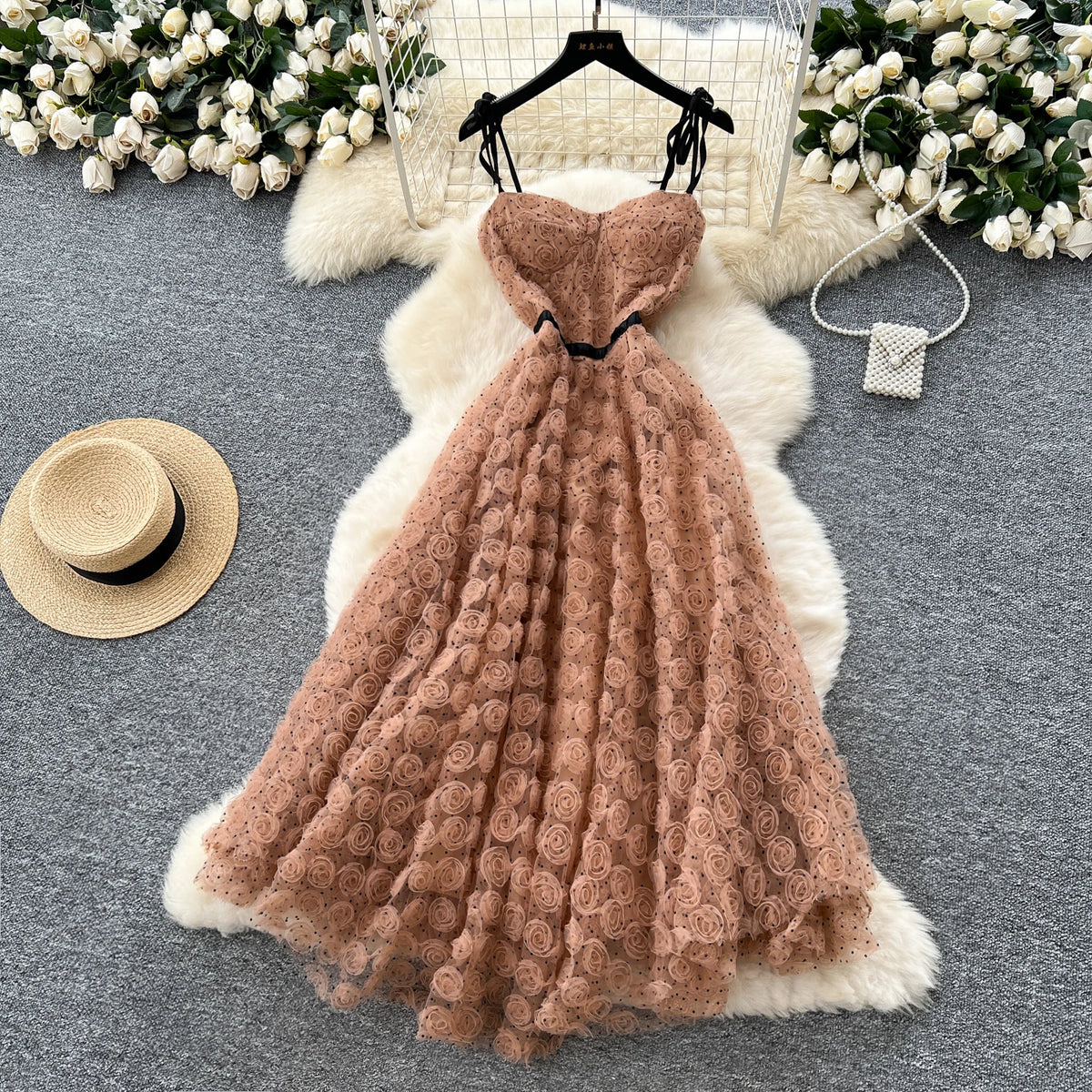 Sculpted Detail A-Line Long Dress
