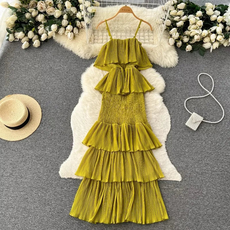 Ruffle Chiffon Maxi Slip Dress