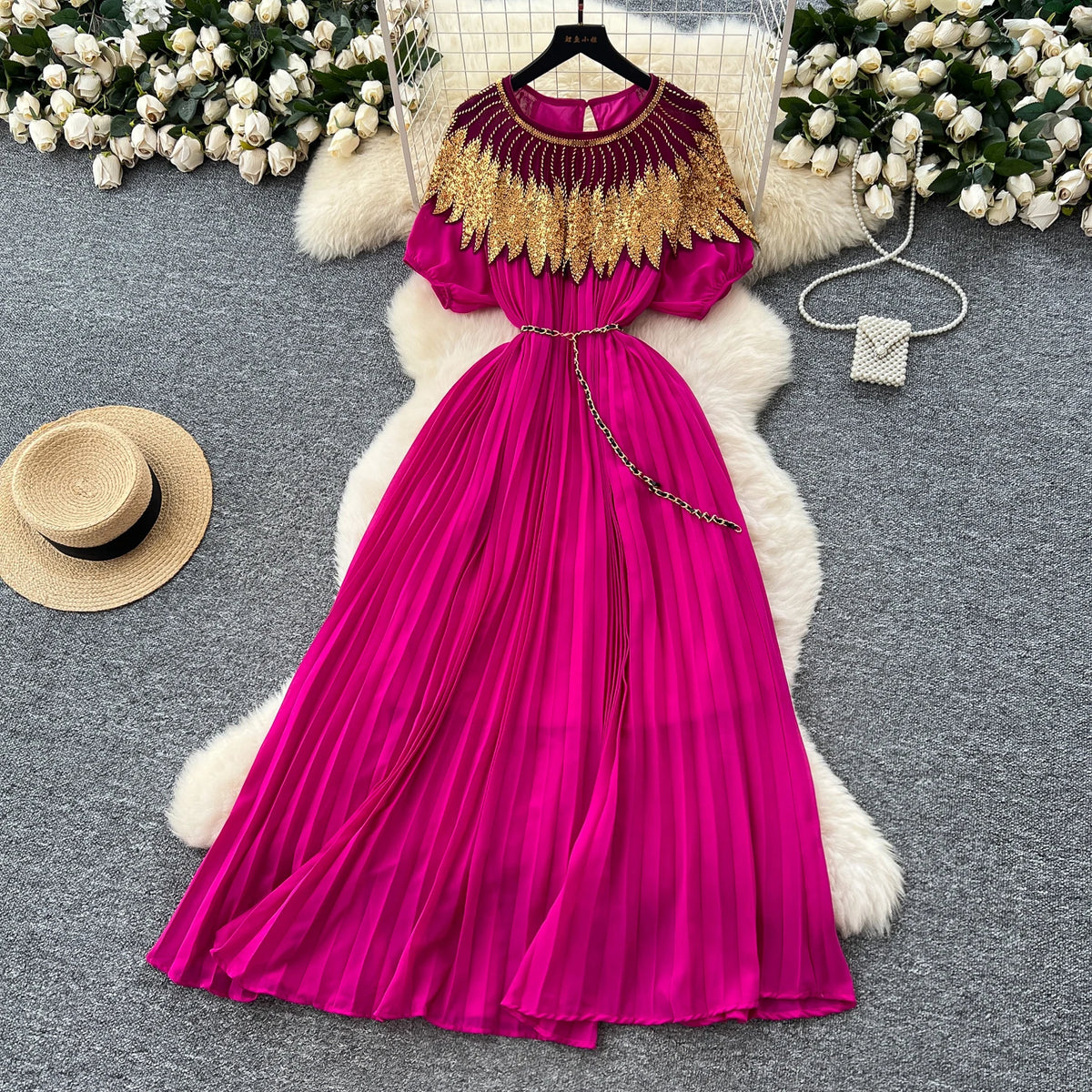 Sequin Short Sleeve Maxi Dress