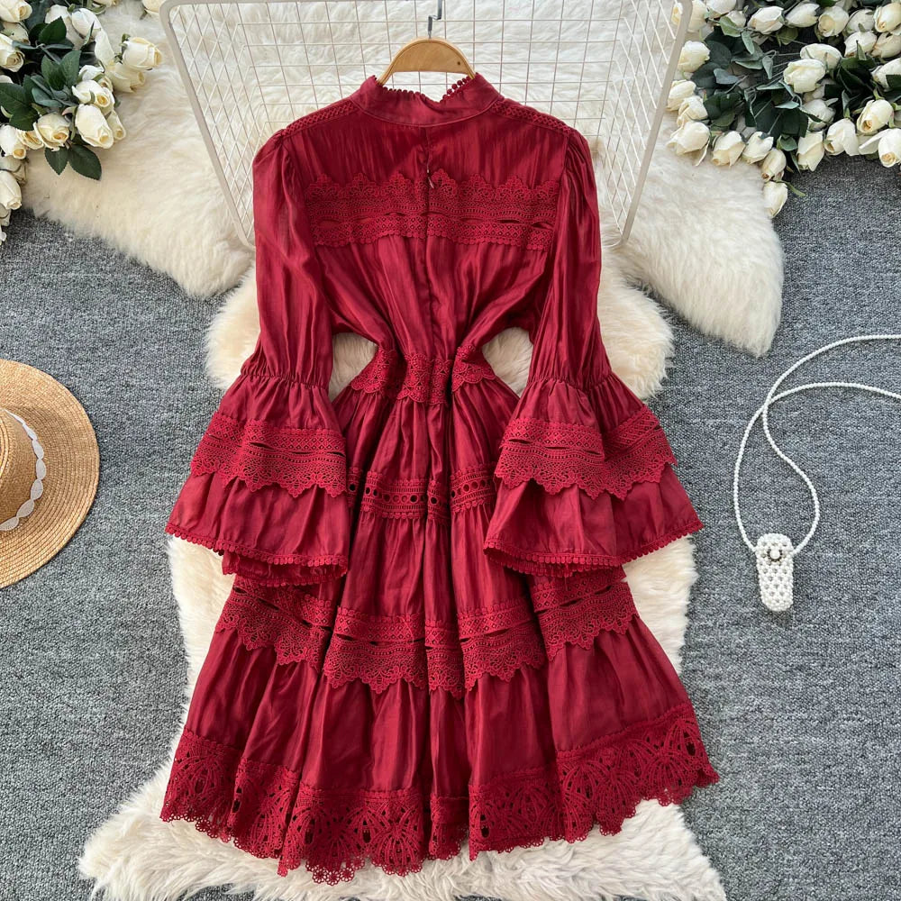 Lace Flare Sleeve Evening Party Dress