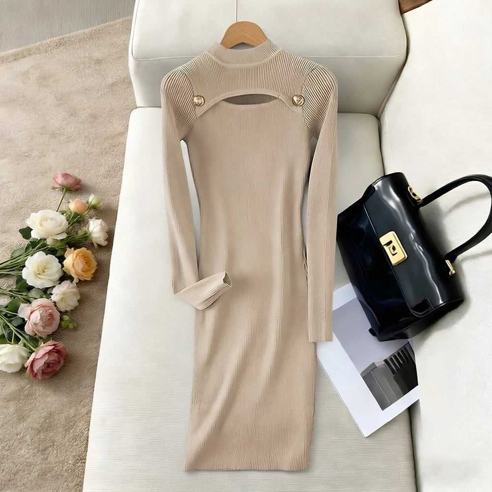 Keyhole Knit Bodycon Party Mini Dress