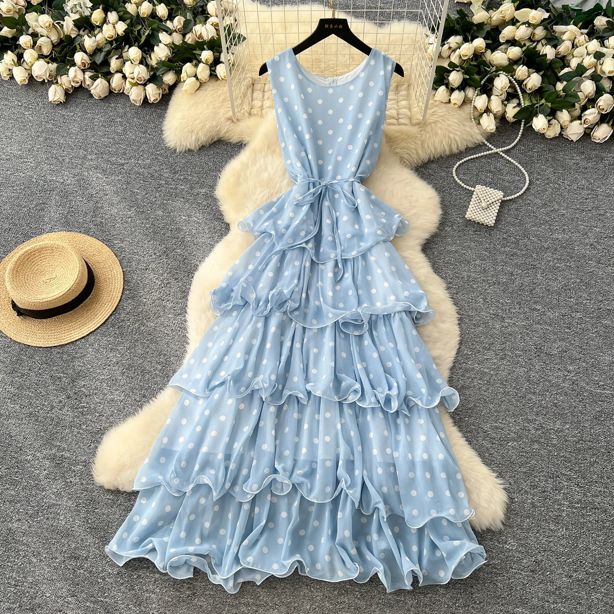 Polka Dot Crew Neck Maxi Dress