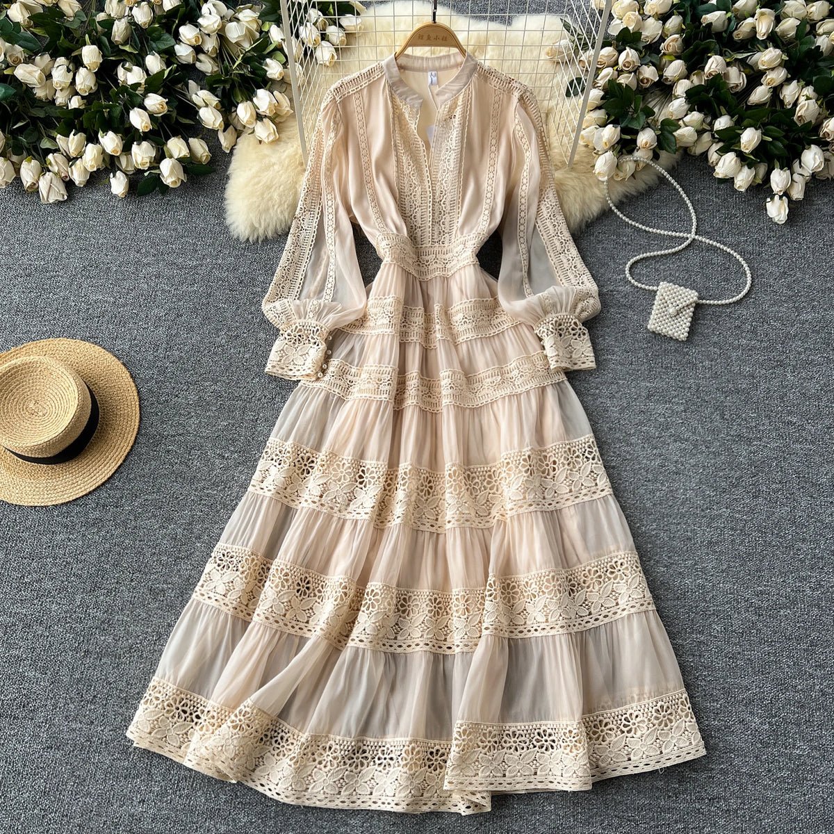 French Lace Patchwork A-Line Dress