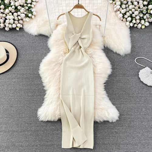 Sleeveless Cutout Split Midi Wrap Dress