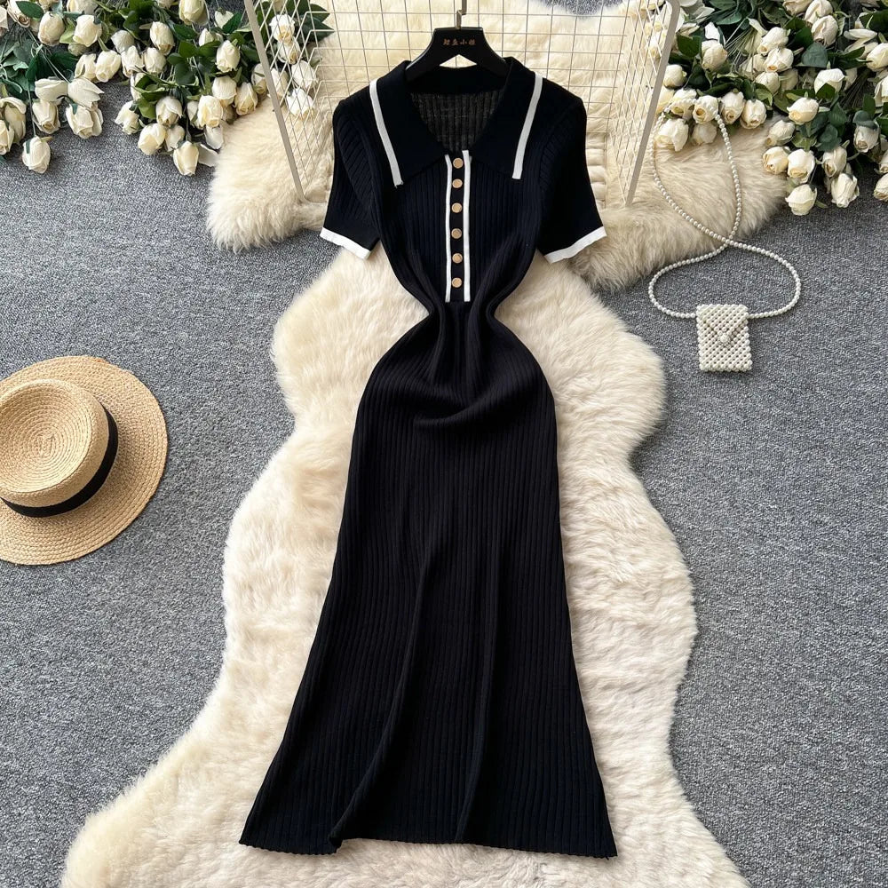 Collared Knit Maxi Shirt Sweater Dress