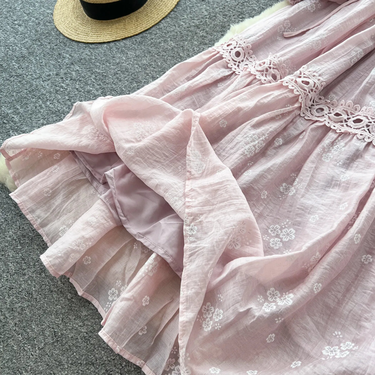 Jacquard Ruffle Puff Sleeve Swing Dress
