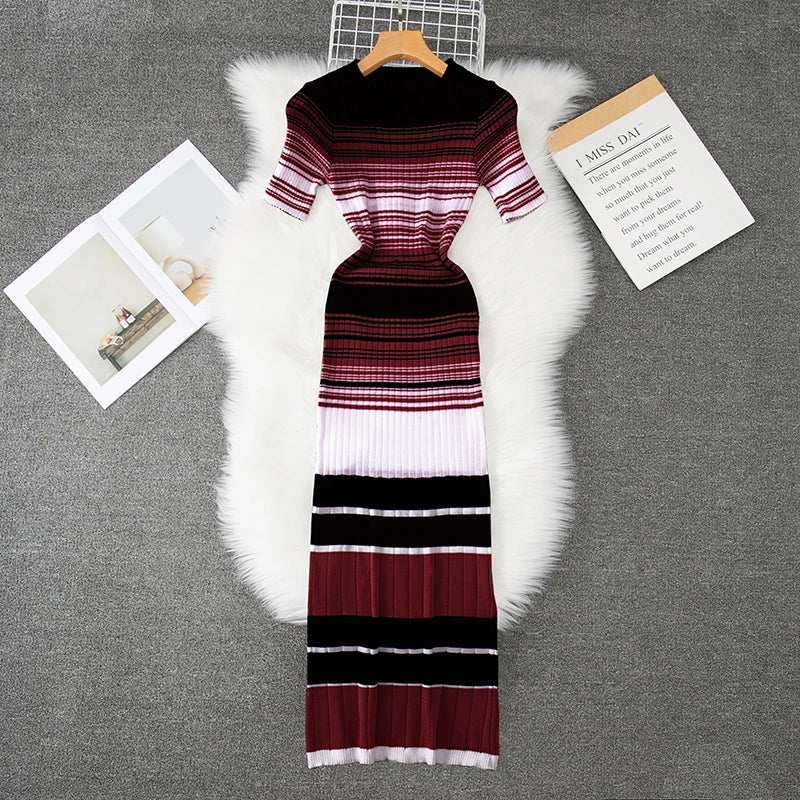 Striped Knit Bodycon Maxi Dress