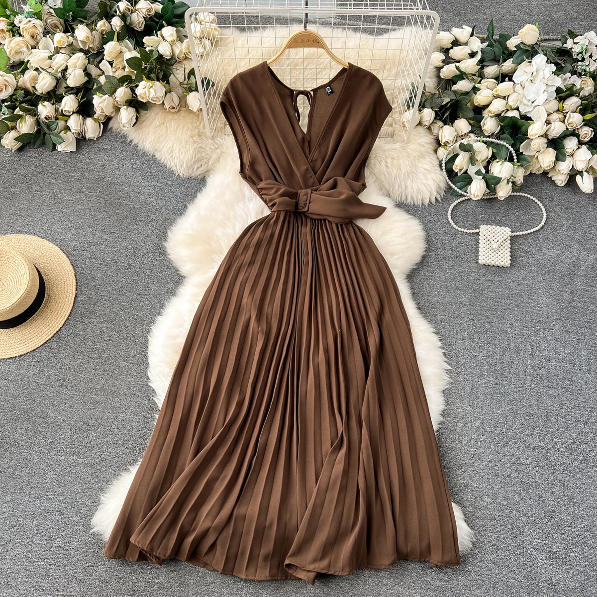 Pleated Chiffon Sleeveless A-Line Dress