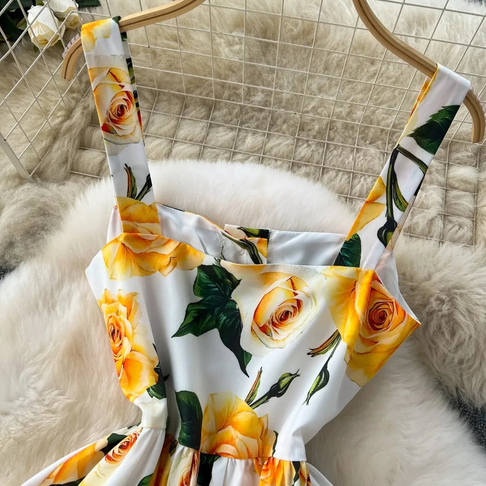 Backless Print Pleated Slip Sundress