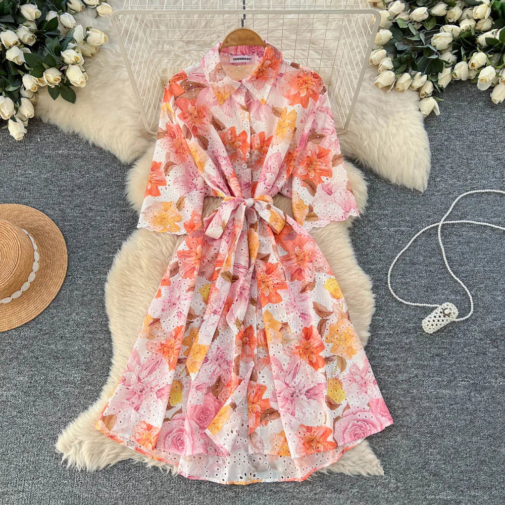 Print Short Sleeve A-Line Dress