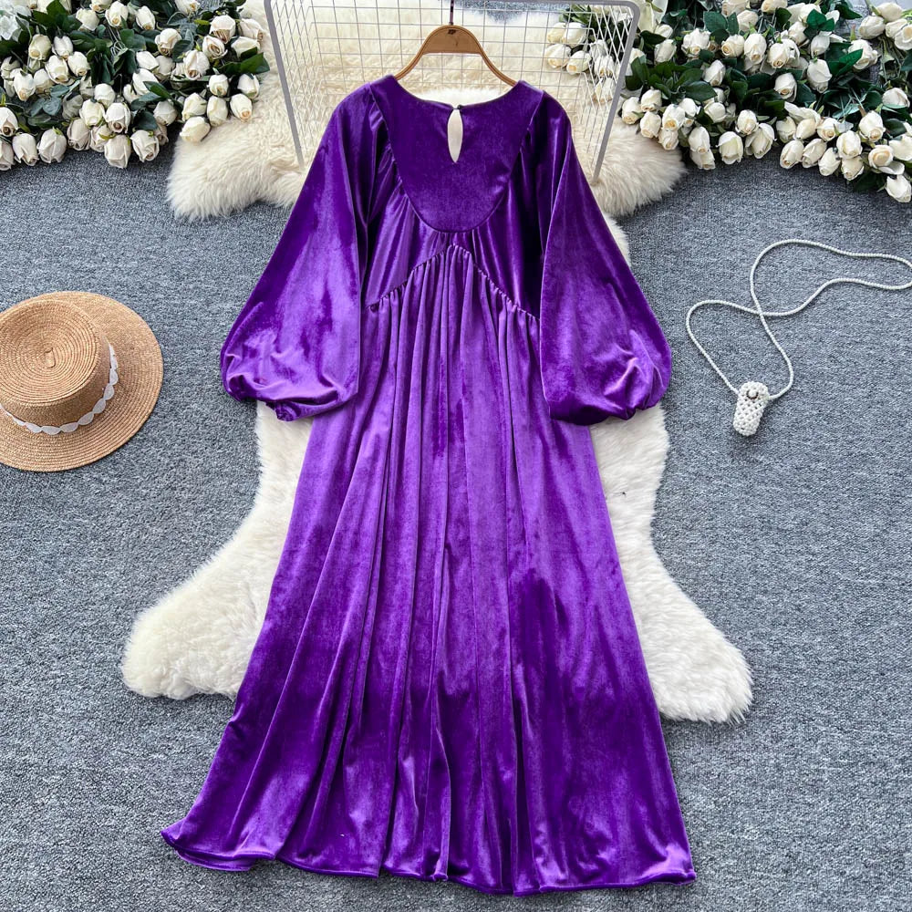 Velvet Lantern Sleeve Loose Dress