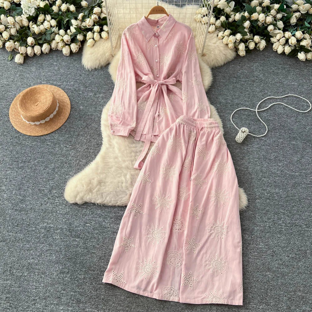 Embroidered Button Front Two-Piece Dress Set