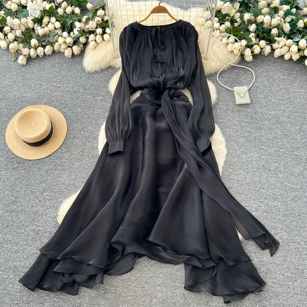 Solid Mesh Long Sleeve Fitted Dress