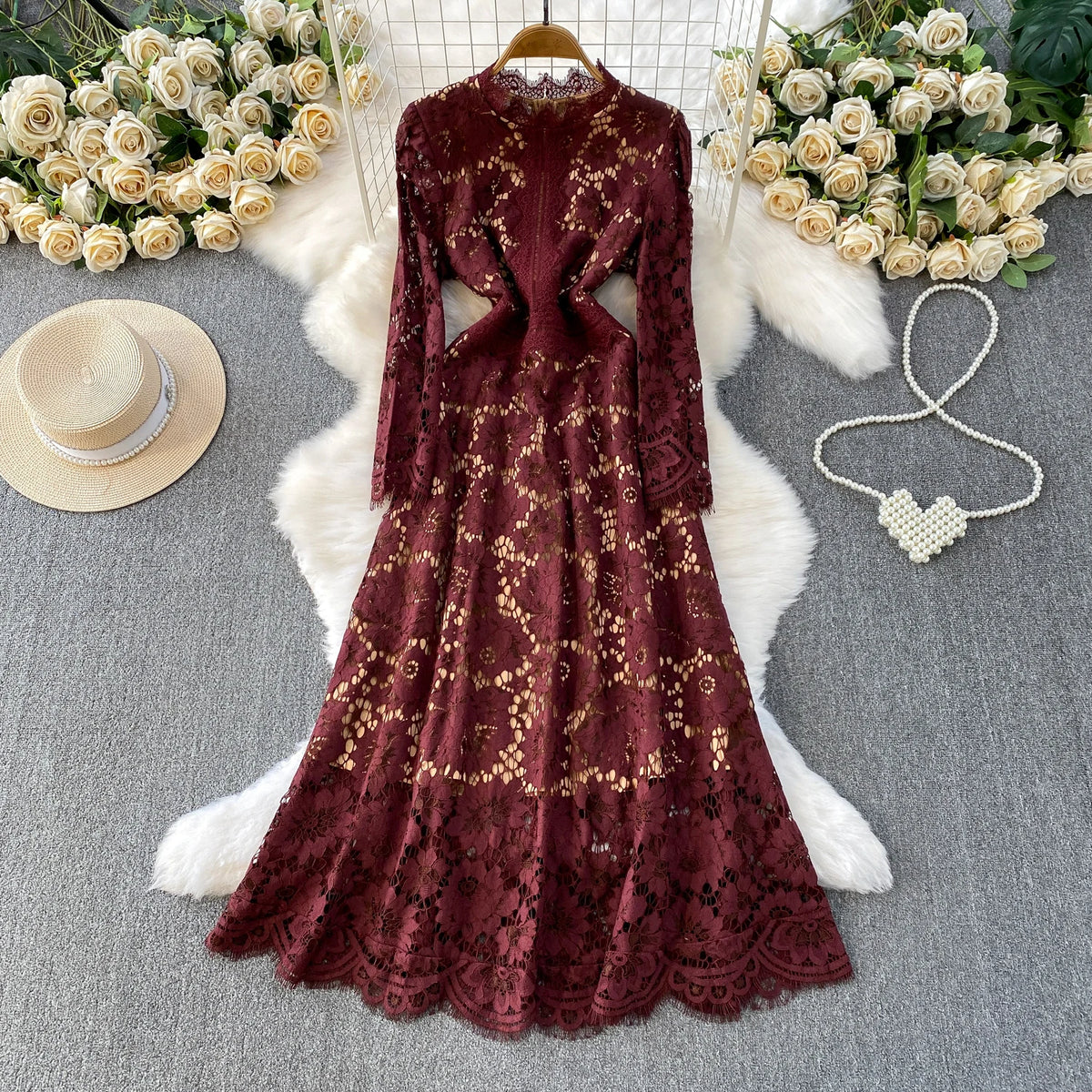 Vintage Lace Long Sleeve Maxi Dress