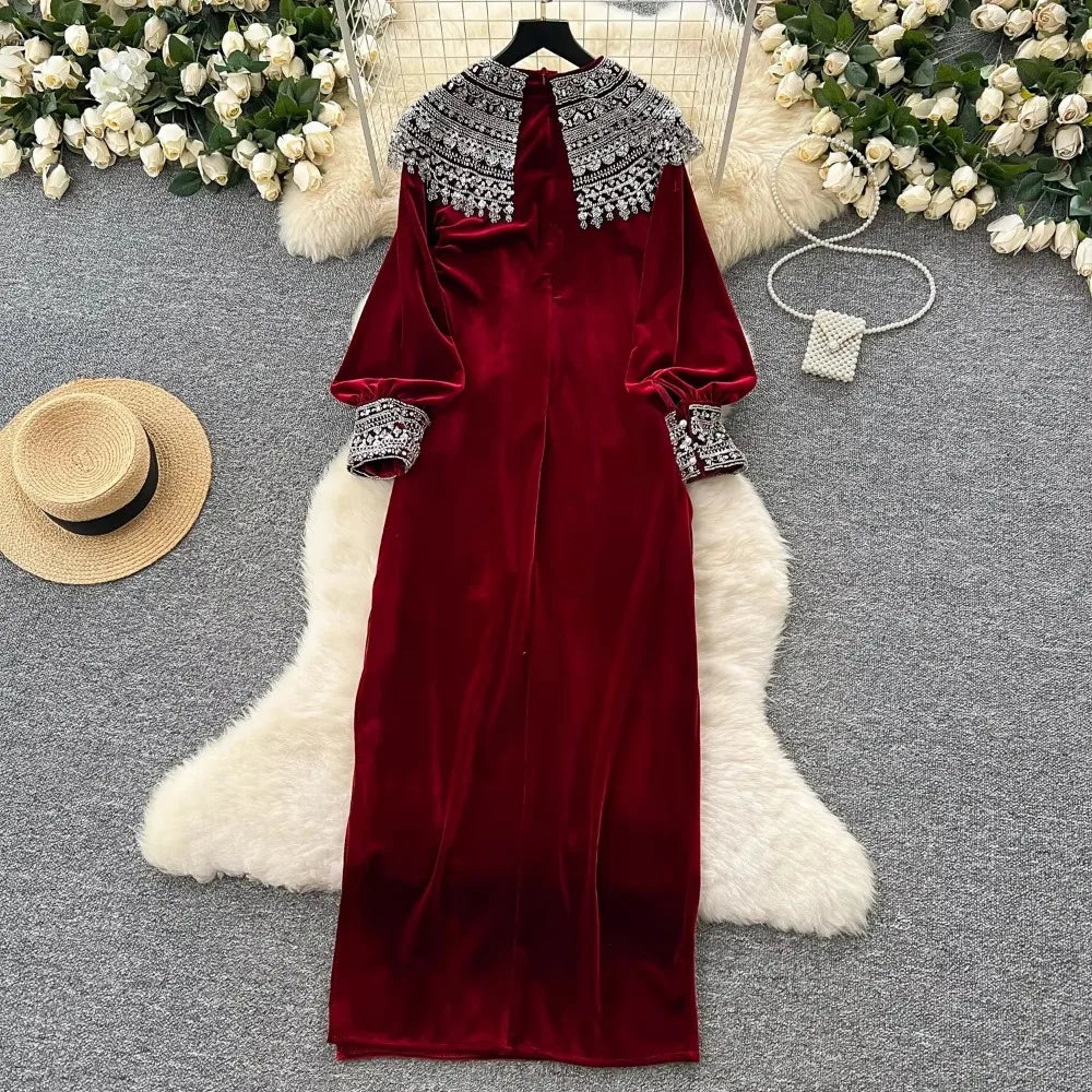 Embroidered Sequin Velour Split Dress