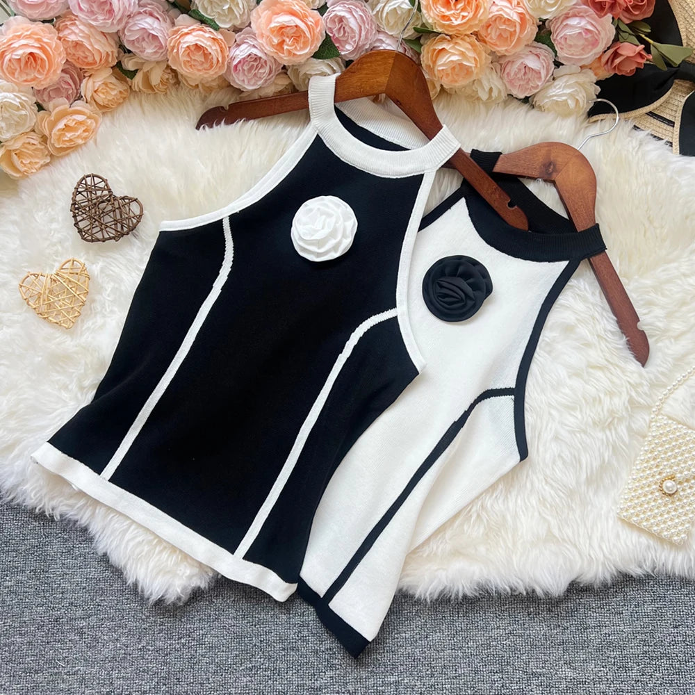 3D Flower Knit Tank Top