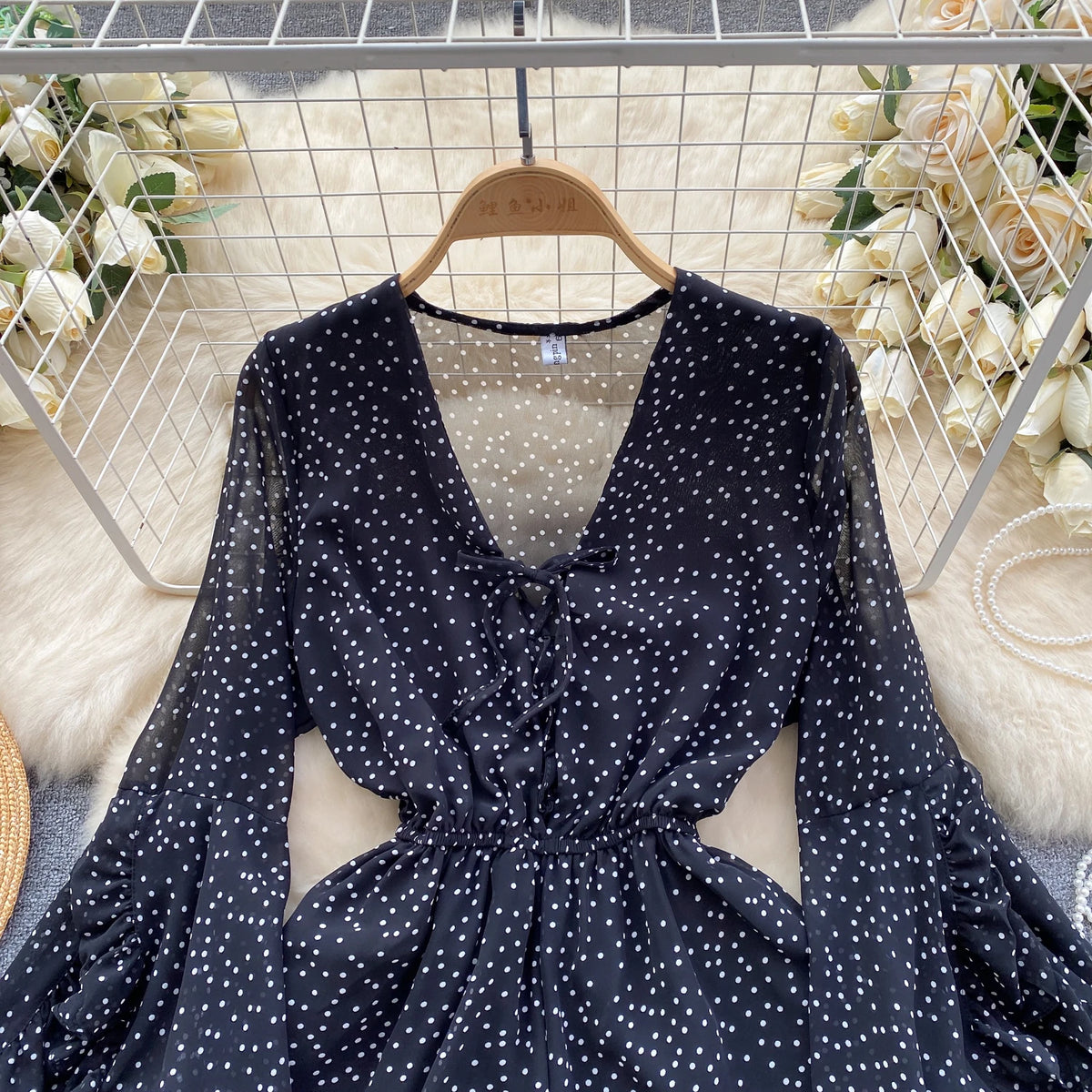 Ruffle Flare Sleeve V-Neck A-Line Dress