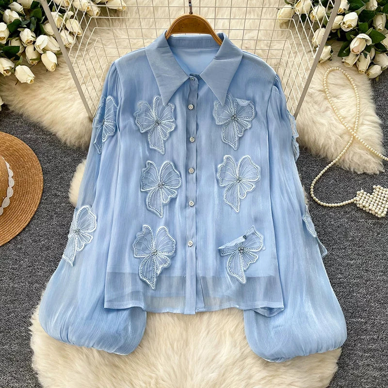 3D Floral Long Sleeve Blouse