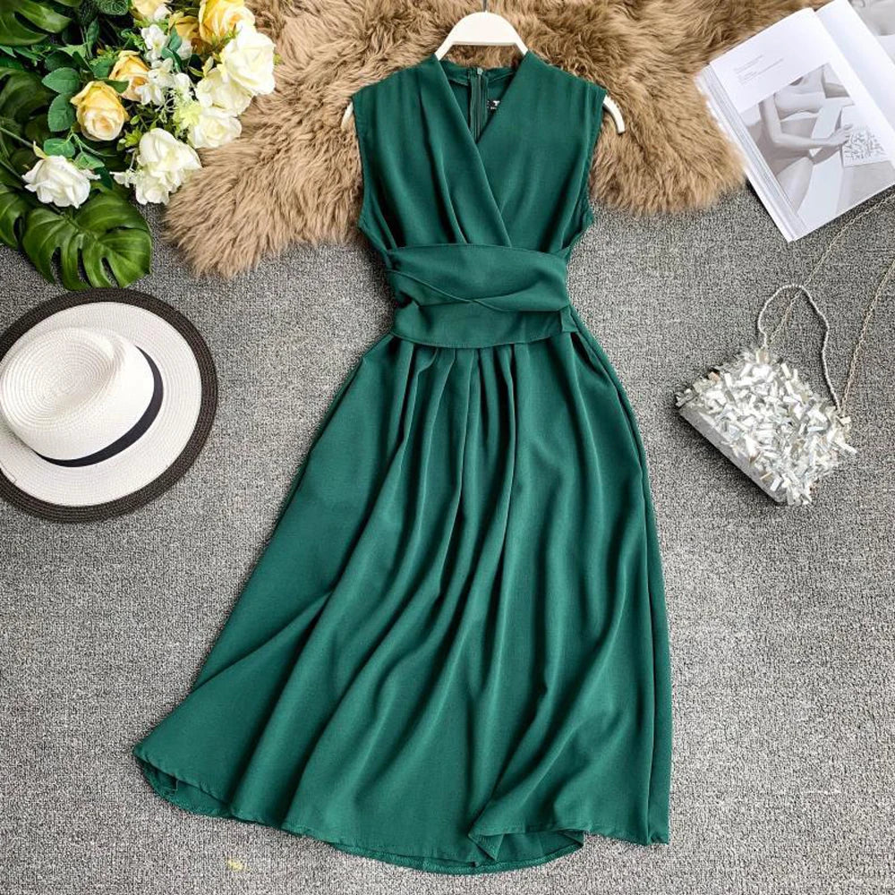 Sleeveless Sash Tie Maxi Dress
