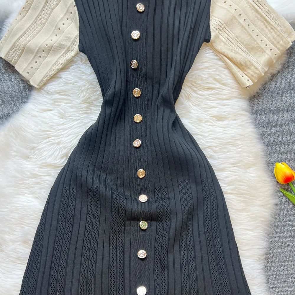 Vintage Patchwork Knit Maxi Dress