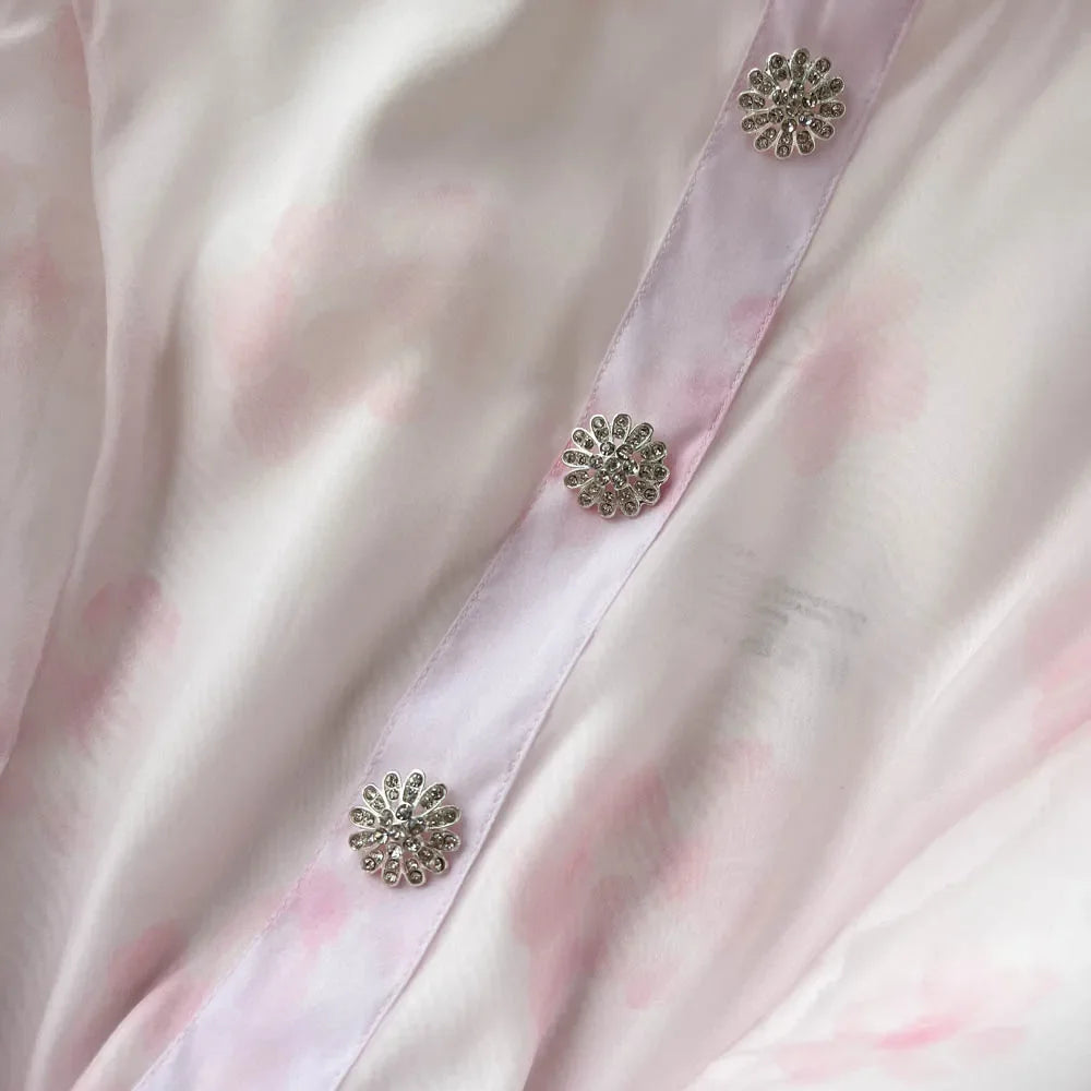 Stand Collar Print Chiffon Long Dress