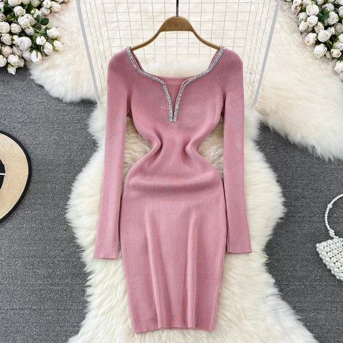 Glitter Knit V-Neck Bodycon Dress