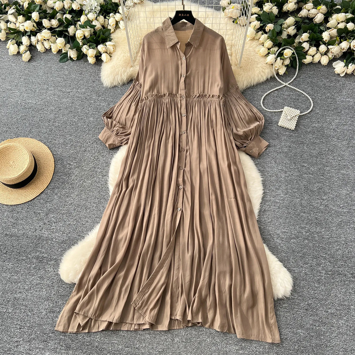 Loose Lantern Sleeve Maxi Dress