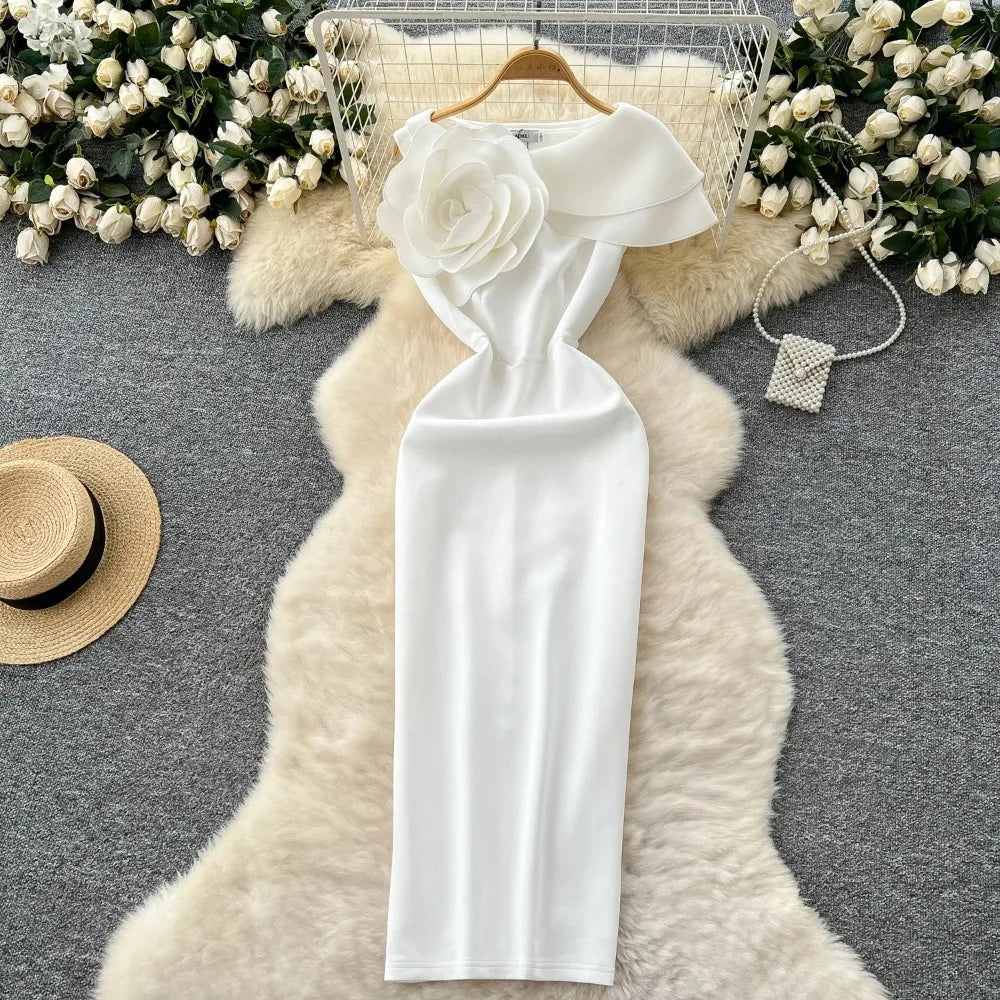 3D Floral Asymmetrical Sleeveless Dress