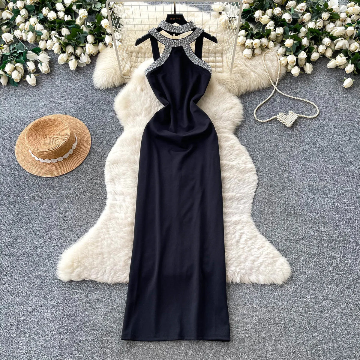 Sequin Halter Bodycon Evening Dress