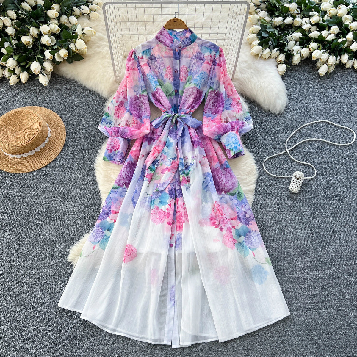 Printed Mesh Slim Party Dress